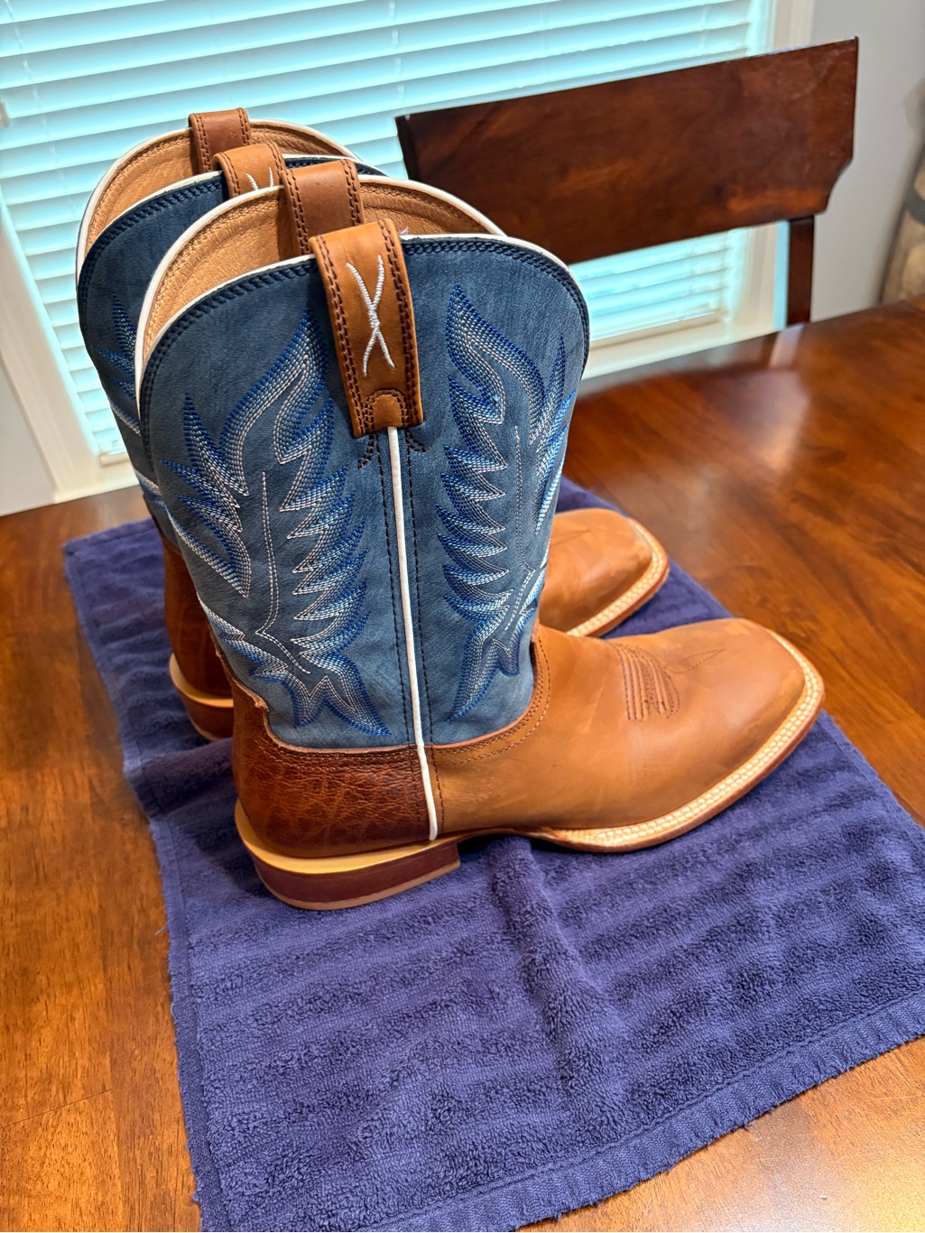 Twisted X Tan Leather Foot With Blue Embroidered Shaft Cowboy Boots